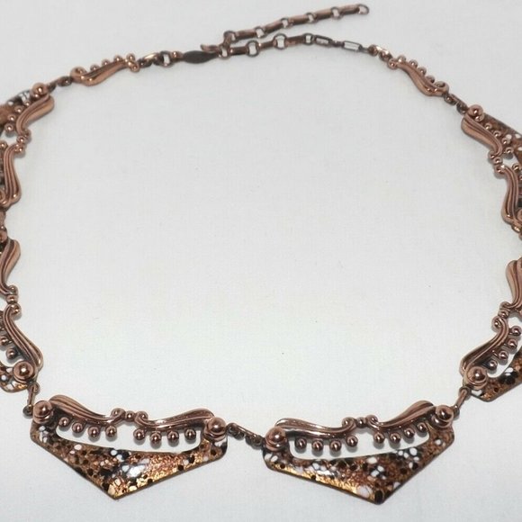 Vintage Matisse Copper Enamel Collar Bib Necklace - Picture 4 of 6